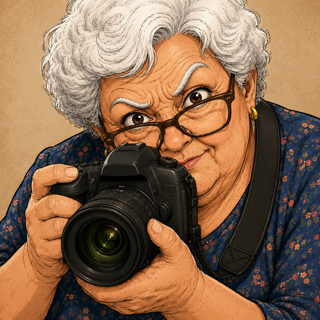 imagen de una abuela con una cámara de fotos